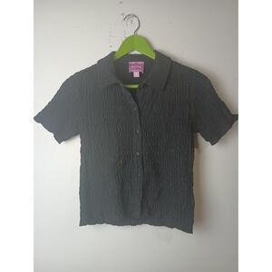 Muse Republic Clothing Black Crinkle Popcorn Texture Button Down Top Small